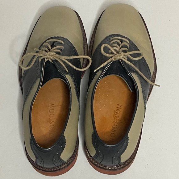 Nordstrom Leather Wing-Tip Lace Up Oxfords Dress Shoe Beige/Navy Men's Size 11M - Picture 2 of 7